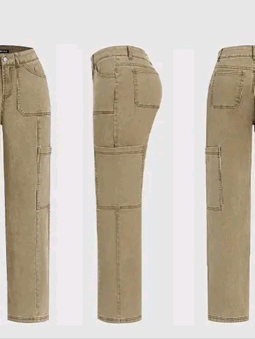 Flamingals Stitch Detail Mid Waist Straight Leg Cargo Khaki Pants NWT XL - Picture 4 of 9